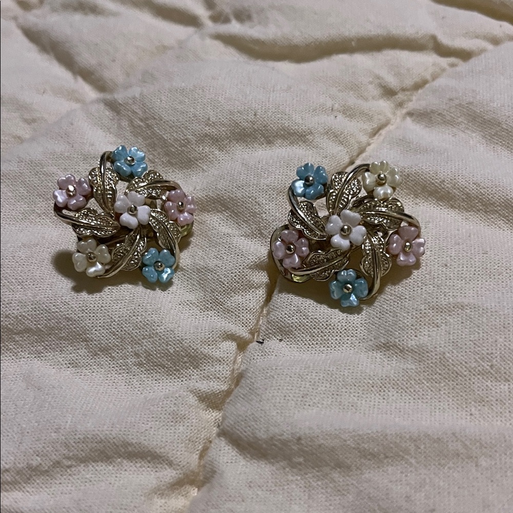 Vintage Floral Silver and Multicolor Earrings